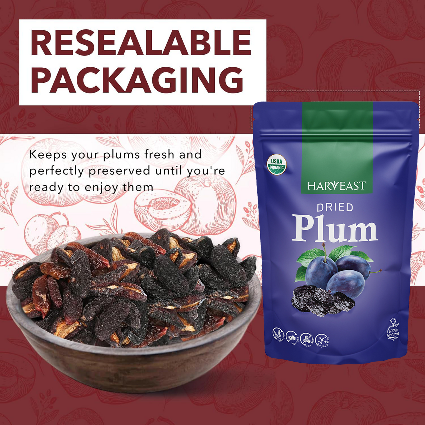 HARVEAST Dried Prunes Plums