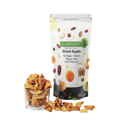 HARVEAST Dried Apples - Dehydrated Sliced Apple Snack - Tender & Sweet Whole Dried Fruits - Vegan Treats in Resealable Pack - Sugar Free, Non-GMO, Unsulfured, Gluten Free & Kosher