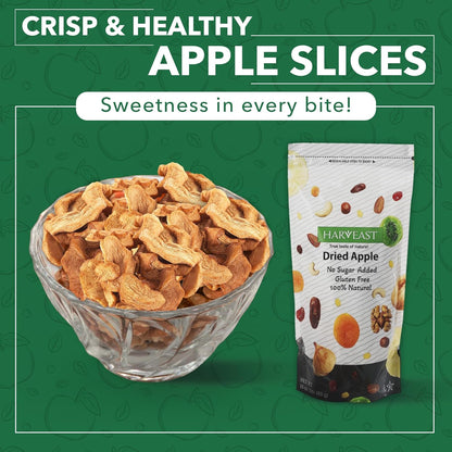 HARVEAST Dried Apples - Dehydrated Sliced Apple Snack - Tender & Sweet Whole Dried Fruits - Vegan Treats in Resealable Pack - Sugar Free, Non-GMO, Unsulfured, Gluten Free & Kosher