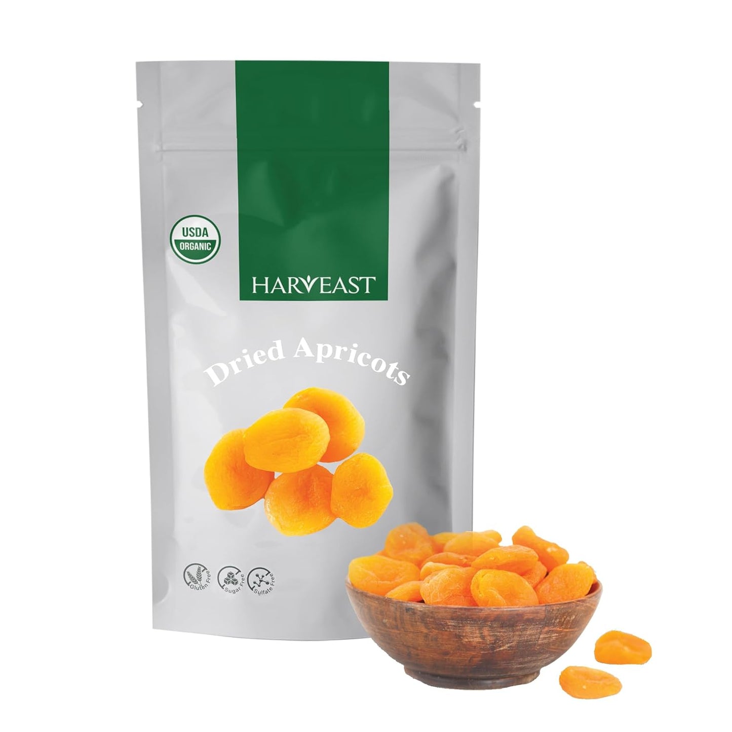 HARVEAST Turkish Jumbo Dried Apricots - Dehydrated Turkish Apricots - Tender & Sweet Whole Dried Fruits - Vegan Snack in Resealable Pack - Sugar Free, Non-GMO, Unsulfured, Gluten Free & Kosher