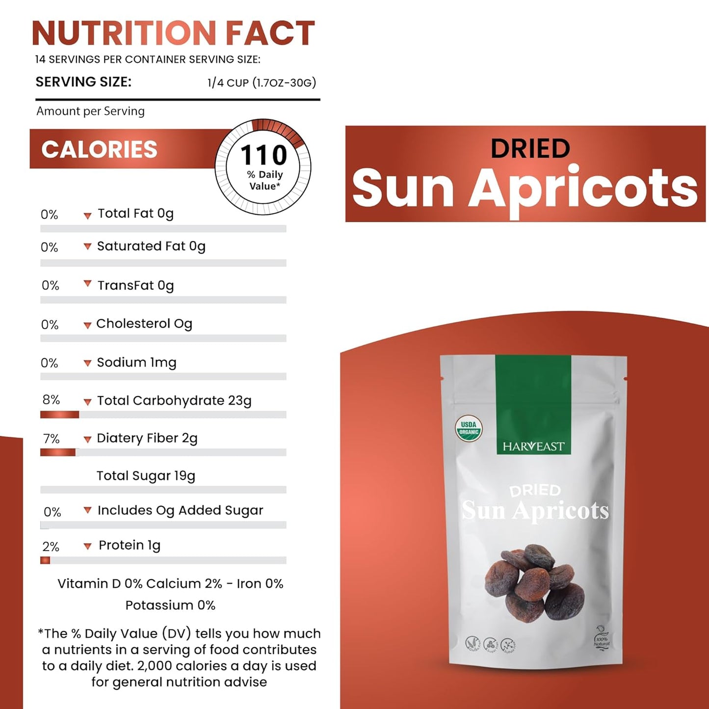 HARVEAST Turkish Sun Dried Apricots - Dehydrated Turkish Apricots - Tender & Sweet Whole Dried Fruits - Vegan Snack in Resealable Pack - Sugar Free, Non-GMO, Unsulfured, Gluten Free & Kosher