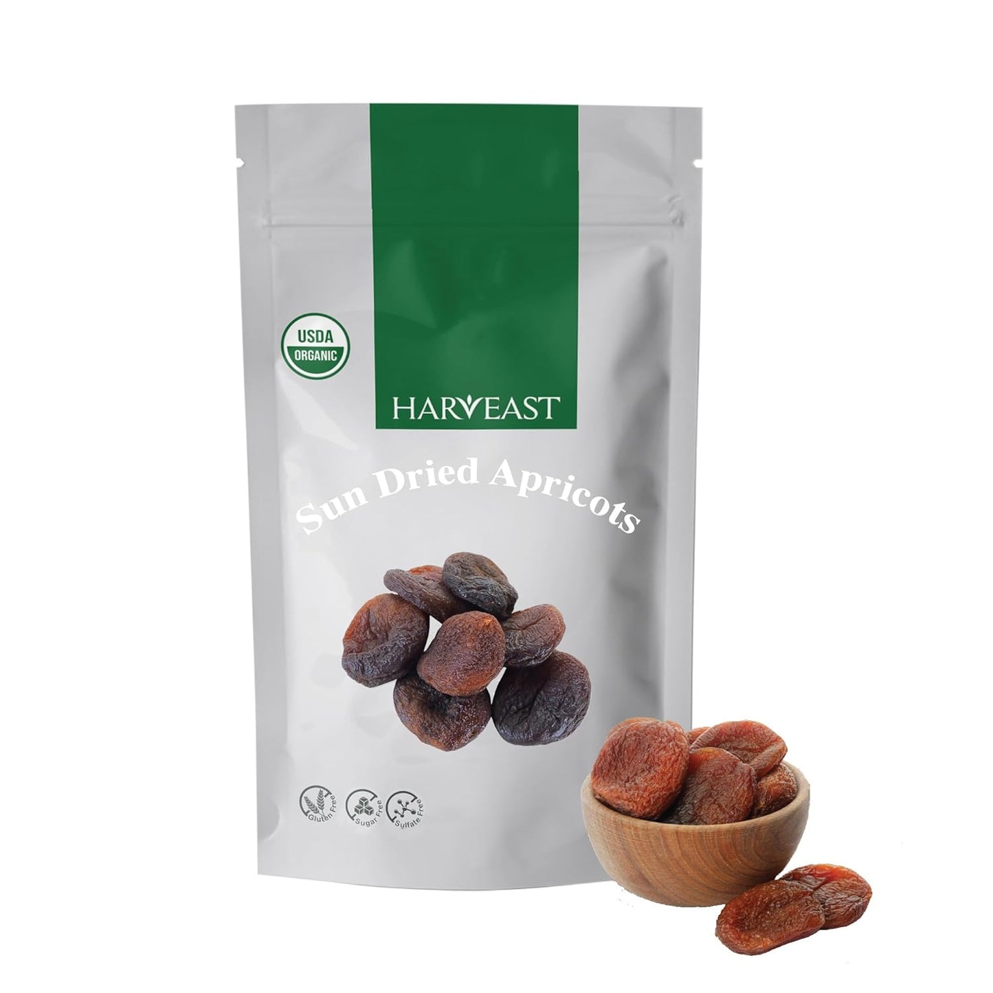 HARVEAST Turkish Sun Dried Apricots - Dehydrated Turkish Apricots - Tender & Sweet Whole Dried Fruits - Vegan Snack in Resealable Pack - Sugar Free, Non-GMO, Unsulfured, Gluten Free & Kosher