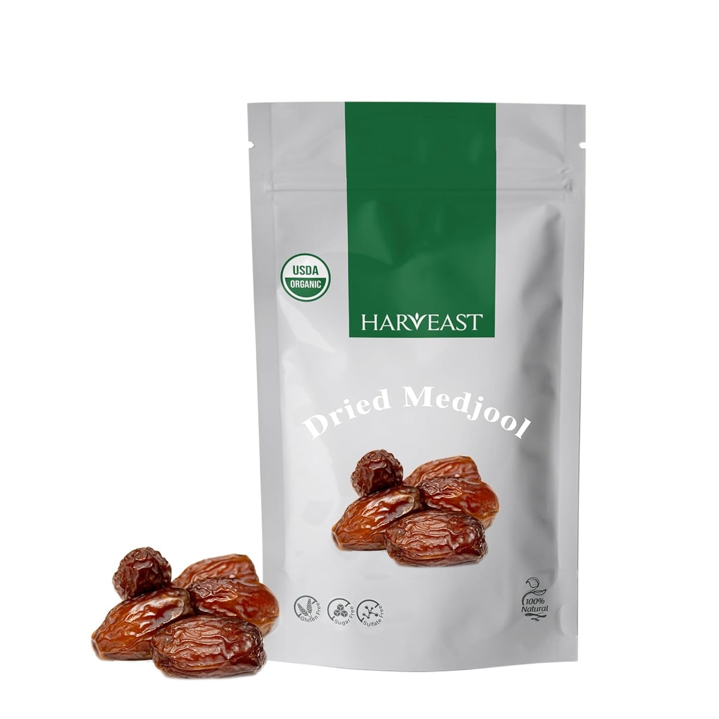 Harveast Organic Medjool Dates – California Grown Jumbo Dates, Naturally Sweet, Healthy Snacking, Caramel Flavor, Pesticide, Free No Sugar Added – Resealable Bag for Freshness, Baking