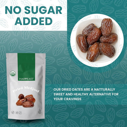 Harveast Organic Medjool Dates – California Grown Jumbo Dates, Naturally Sweet, Healthy Snacking, Caramel Flavor, Pesticide, Free No Sugar Added – Resealable Bag for Freshness, Baking